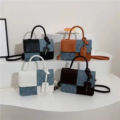 Trendy Color Blocking Crossbody Casual Square Flap Bag 